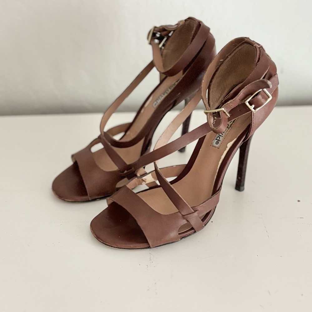 Charles David Brown Leather Strappy Stiletto Heels, 5.5